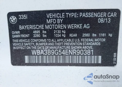 2014 BMW 335 Xi from USA, damaged, VIN WBA3B9G54ENR90381